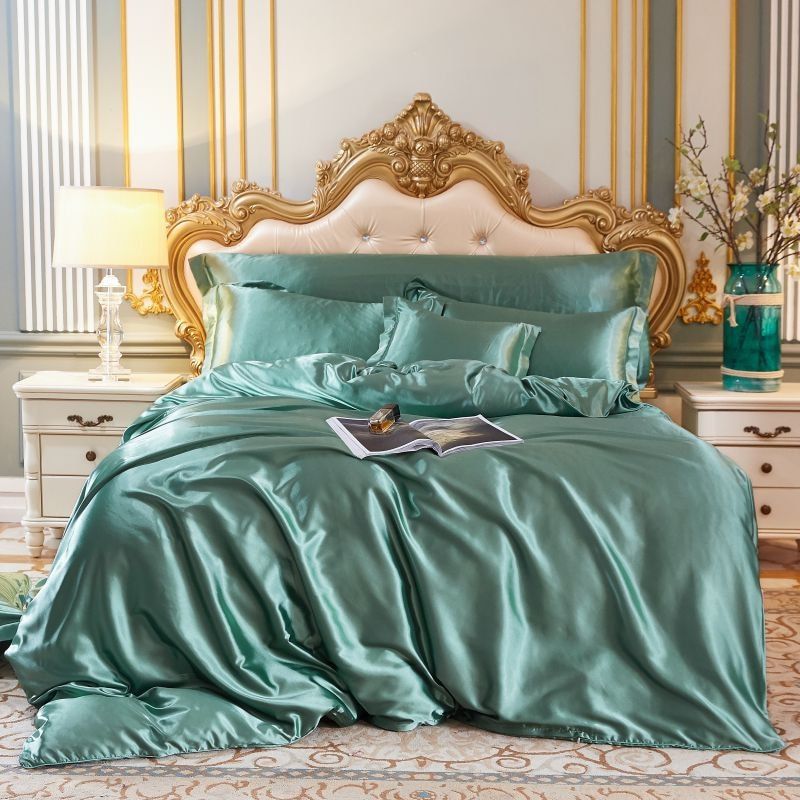 Silke/Satin Sänglinne Duvet Täcke Lyx Set (2x Örngott, 1x Resårmadrass, 1x Duvet)