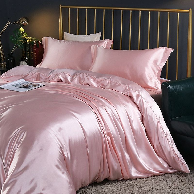 Silke/Satin Sänglinne Duvet Täcke Lyx Set (2x Örngott, 1x Resårmadrass, 1x Duvet)