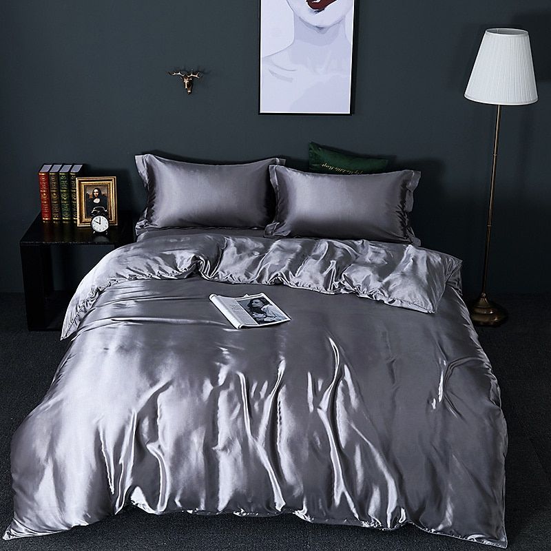 Silke/Satin Sänglinne Duvet Täcke Lyx Set (2x Örngott, 1x Resårmadrass, 1x Duvet)