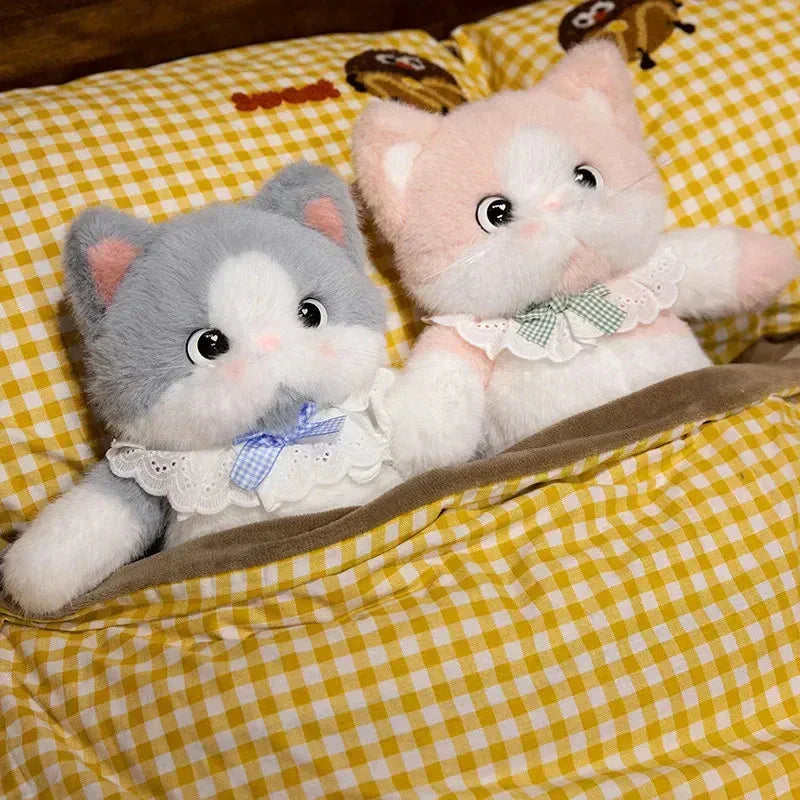Kawaii Katt Plush Familj med Halsband