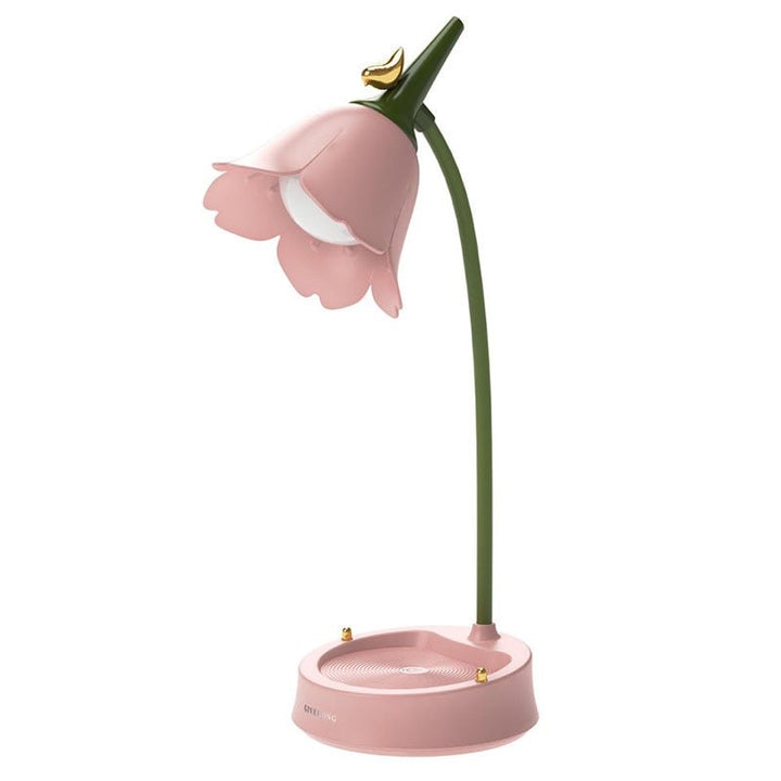 LED-bordslampa med blommotiv, stilren och färgglad