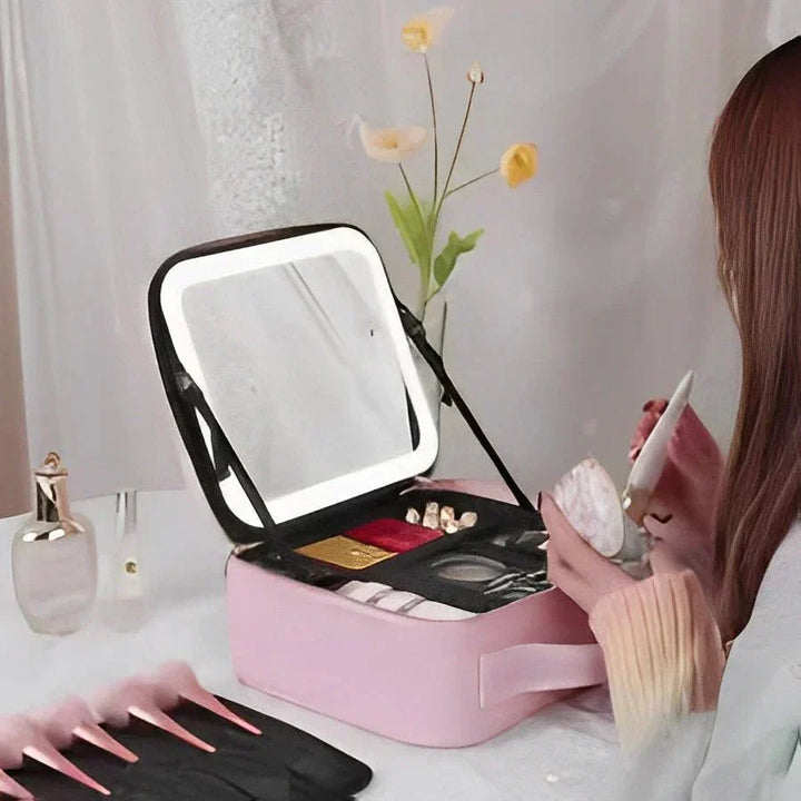 MirrorGlam LED Make-up Väska – Bärbar Kosmetisk Fodral med Justerbart Ljus &amp; Organiseringsöglor