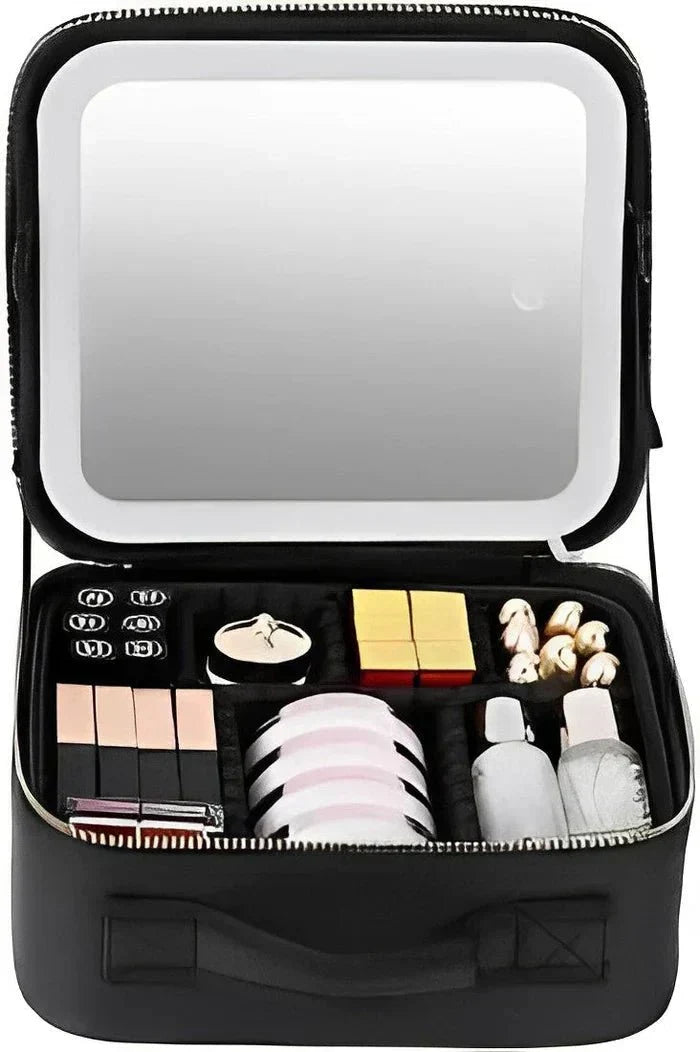 MirrorGlam LED Make-up Väska – Bärbar Kosmetisk Fodral med Justerbart Ljus &amp; Organiseringsöglor