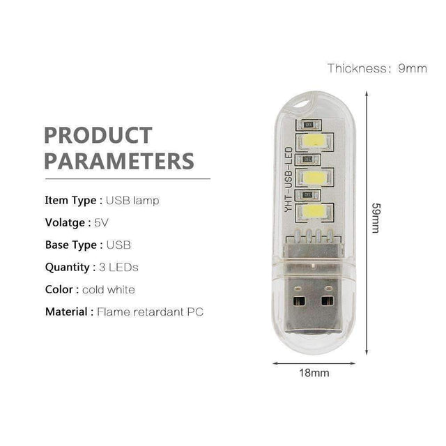 Mini USB LED Nattlampa - Kall Vit Lampa
