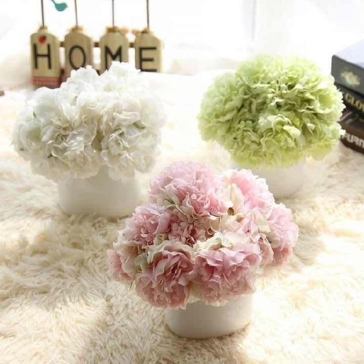 Elegant Pion Silke Blomsterbundt - Set med 5 Huvuden