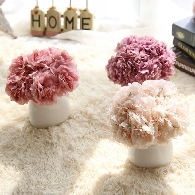 Elegant Pion Silke Blomsterbundt - Set med 5 Huvuden