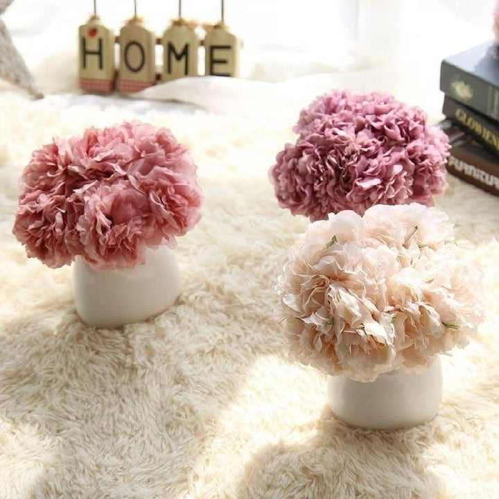 Elegant Pion Silke Blomsterbundt - Set med 5 Huvuden