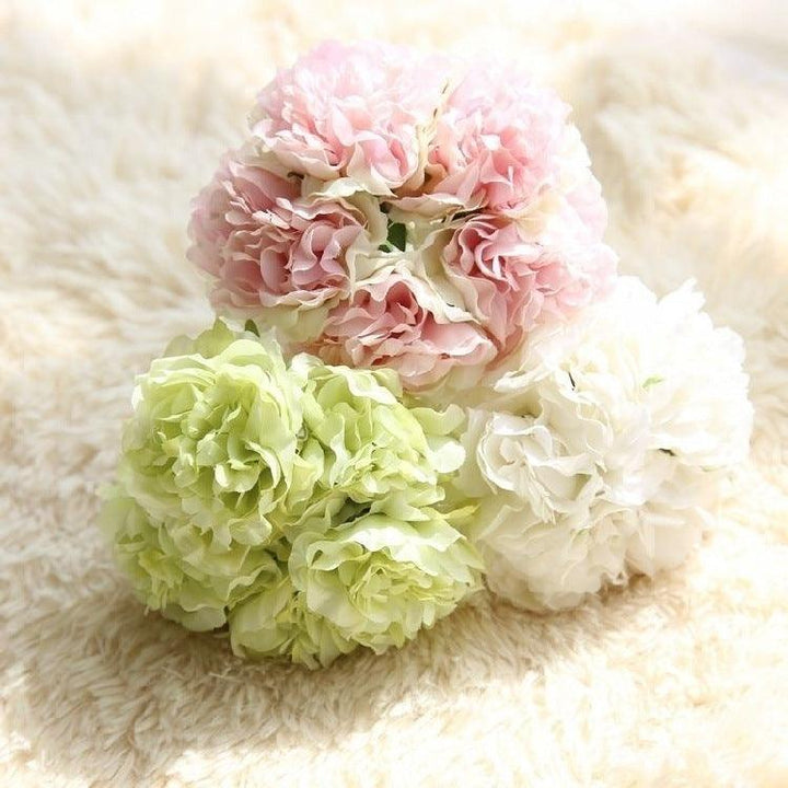 Elegant Pion Silke Blomsterbundt - Set med 5 Huvuden