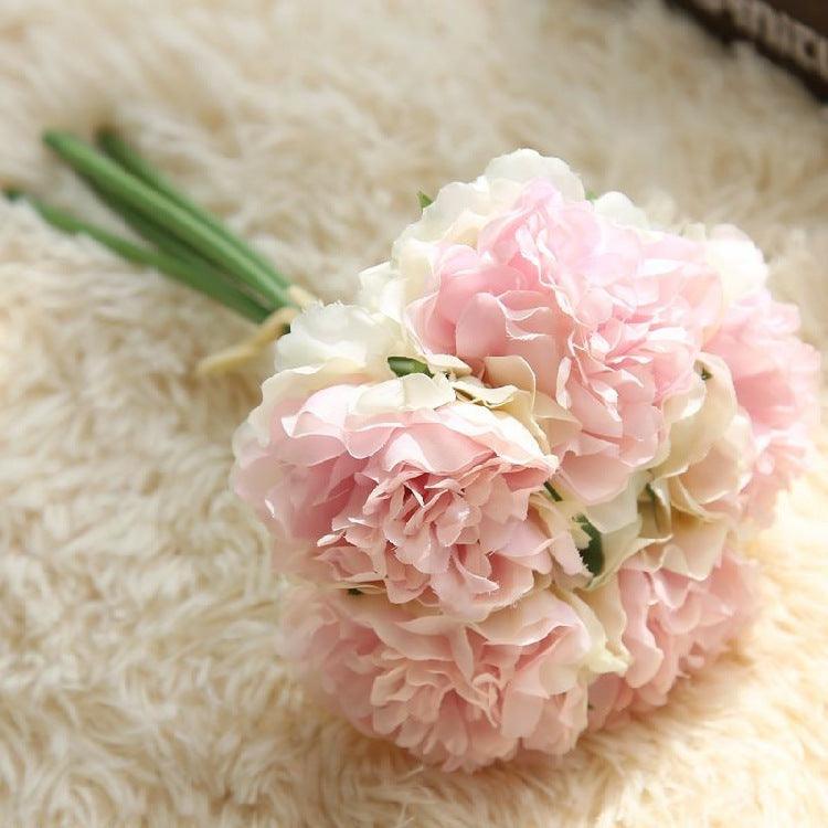 Elegant Pion Silke Blomsterbundt - Set med 5 Huvuden
