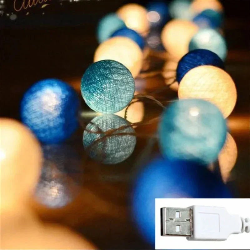 Söta Pastellfärgade Bomullsboll Fairy Lights Girlang