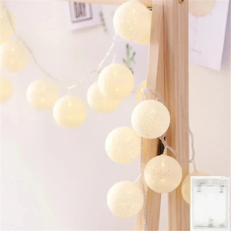 Söta Pastellfärgade Bomullsboll Fairy Lights Girlang