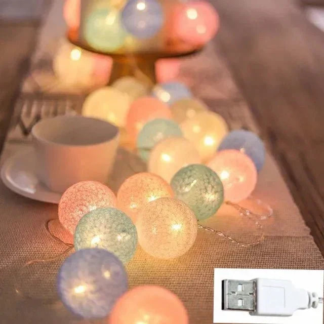 Söta Pastellfärgade Bomullsboll Fairy Lights Girlang