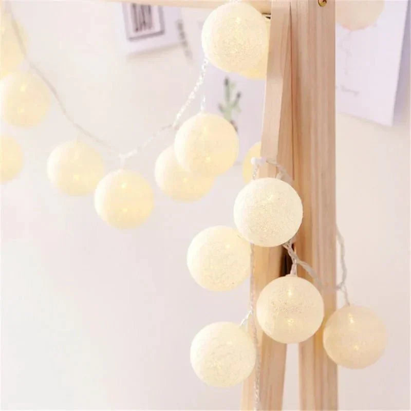 Söta Pastellfärgade Bomullsboll Fairy Lights Girlang