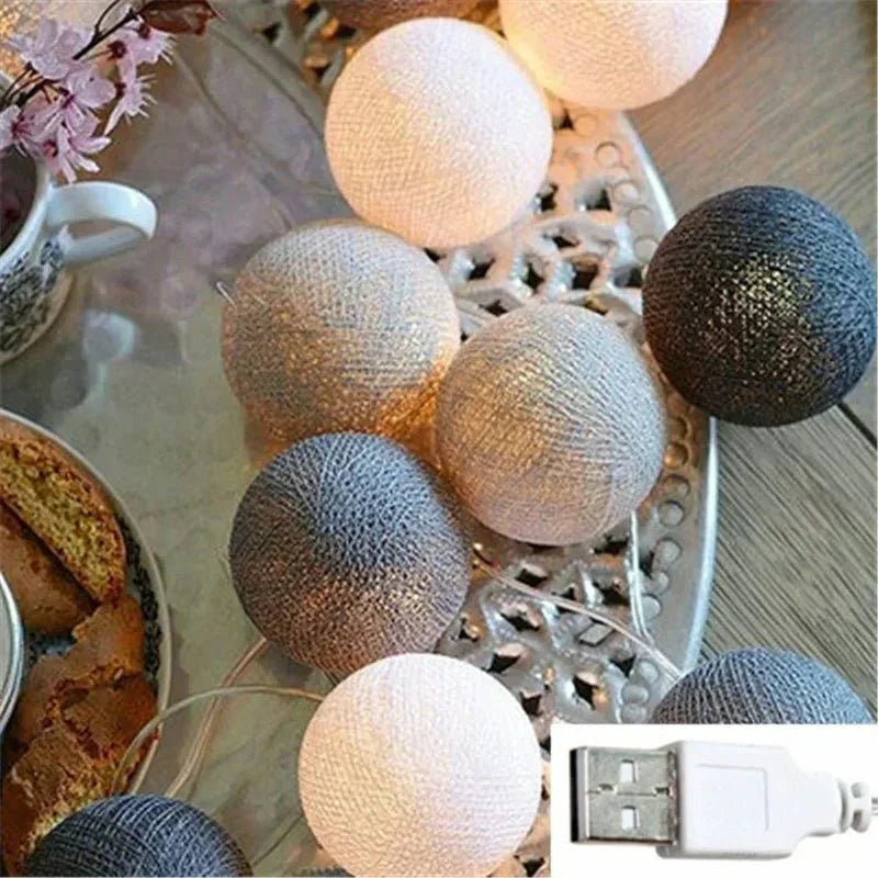 Söta Pastellfärgade Bomullsboll Fairy Lights Girlang