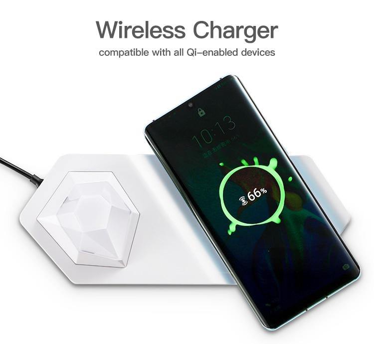 2i1 Diamant LED Nattlampa Trådlös Laddare