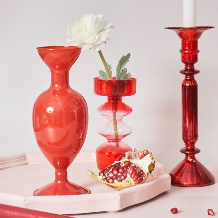 Körsbärsröd Glas Ljuslykta &amp; Vaser