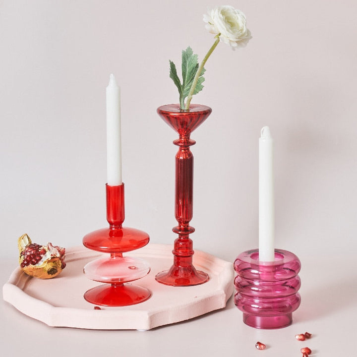Körsbärsröd Glas Ljuslykta &amp; Vaser
