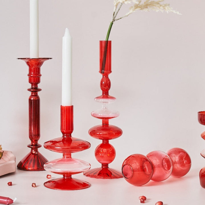 Körsbärsröd Glas Ljuslykta &amp; Vaser