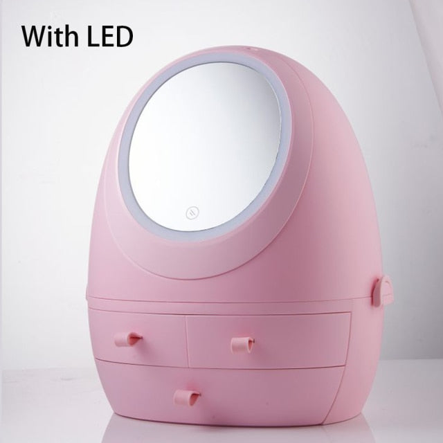 LED Ljus Spegel Kosmetisk Makeup Förvaringslåda