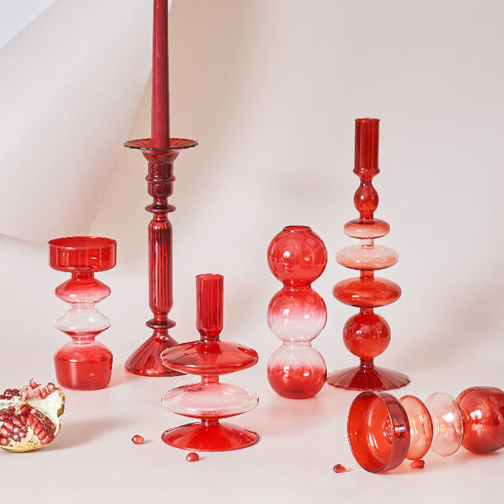 Körsbärsröd Glas Ljuslykta &amp; Vaser