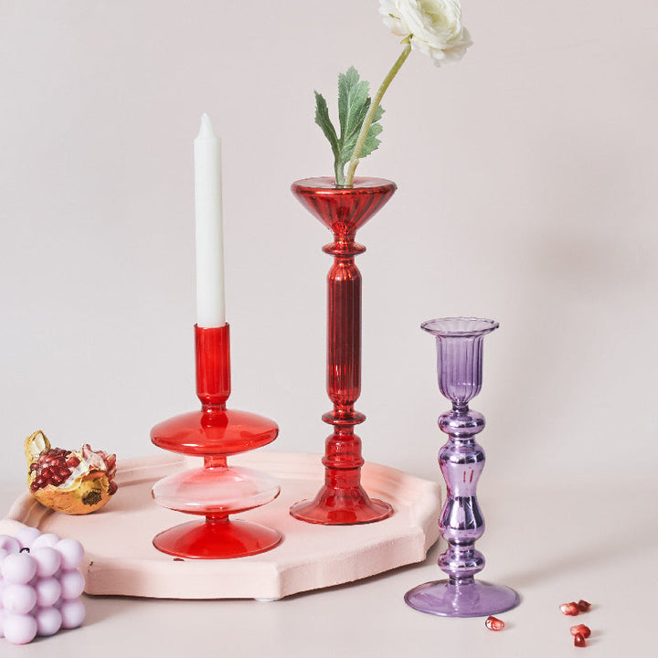 Körsbärsröd Glas Ljuslykta &amp; Vaser
