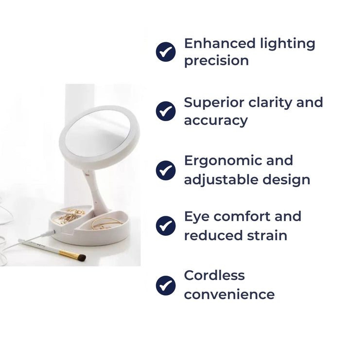 Sided Förstoringsspegel – LED-belysning – 10× Förstoring – Makeup &amp; Plockning