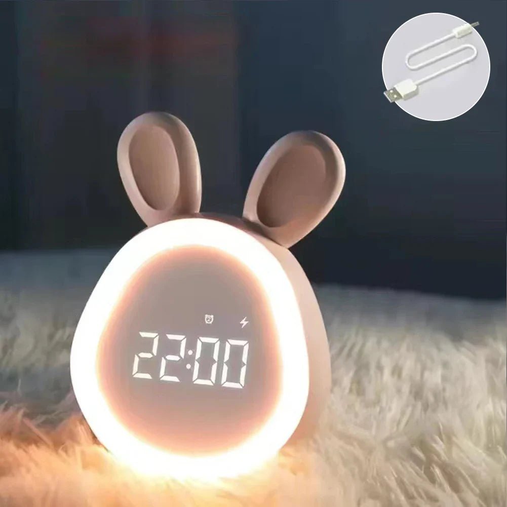 Kaninvformad väckarklocka för barn med LED-nattljus - BunniGlow