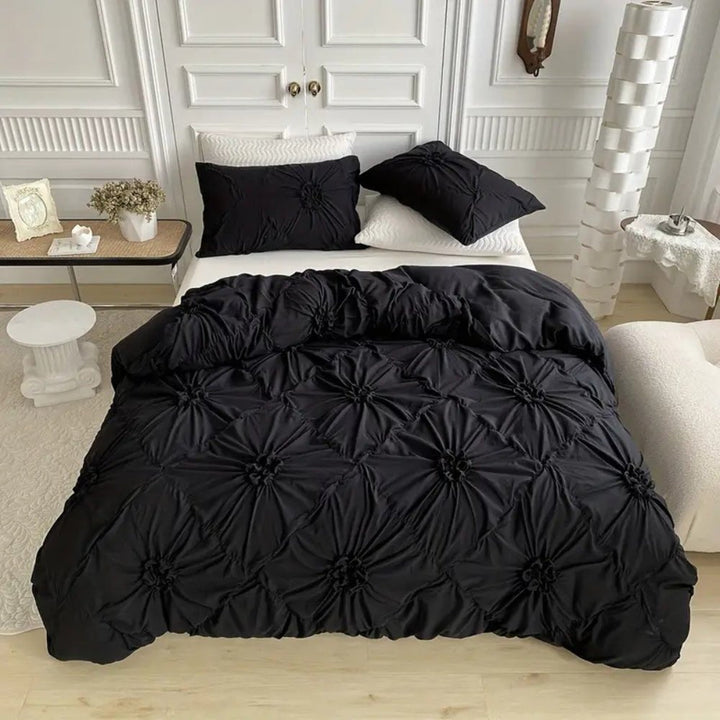 RuffledWeave Duvet Set – Elegant rynkad blommig täckset i mikrofiber