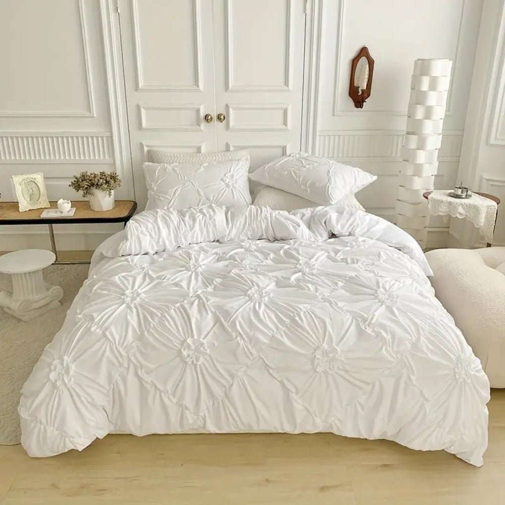 RuffledWeave Duvet Set – Elegant rynkad blommig täckset i mikrofiber