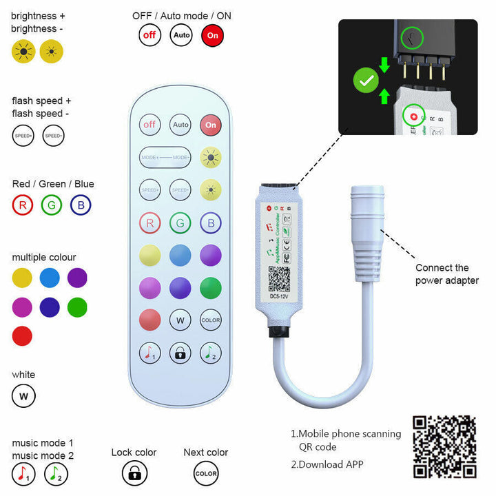 LED Ljusremsa, 30 m, 15 m, Musik Synkronisering, Bluetooth, 5050, RGB Ambient Light med Fjärrkontroll