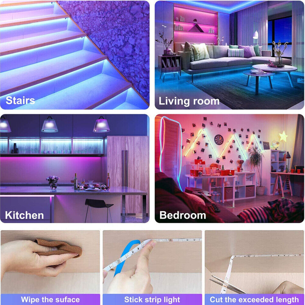 LED Ljusremsa, 30 m, 15 m, Musik Synkronisering, Bluetooth, 5050, RGB Ambient Light med Fjärrkontroll
