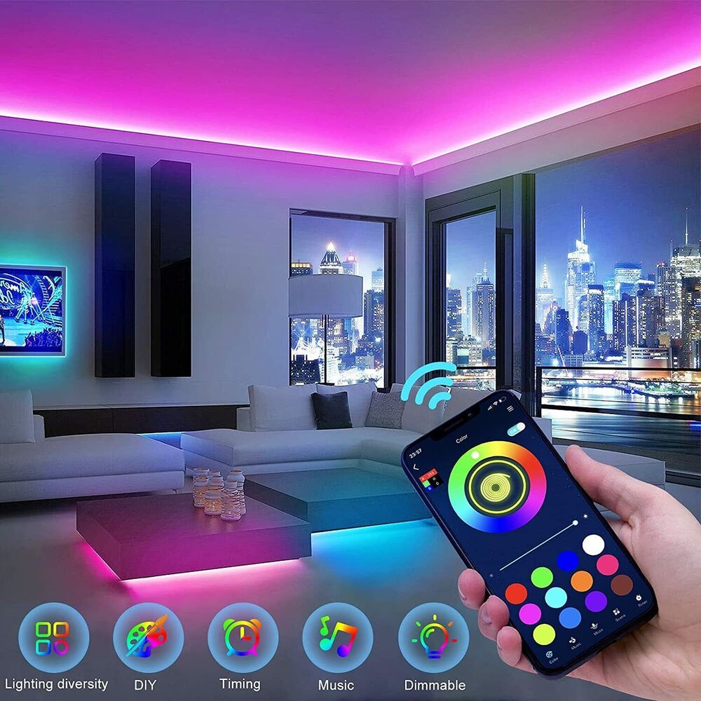 LED Ljusremsa, 30 m, 15 m, Musik Synkronisering, Bluetooth, 5050, RGB Ambient Light med Fjärrkontroll