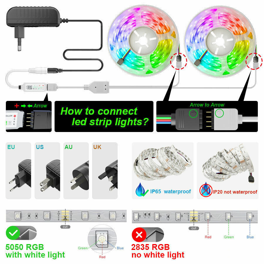 LED Ljusremsa, 30 m, 15 m, Musik Synkronisering, Bluetooth, 5050, RGB Ambient Light med Fjärrkontroll