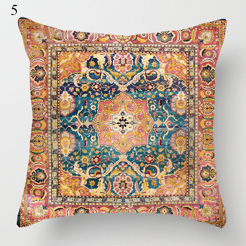 Etnisk Boho Mandala Tryck Linne Kuddeöverdrag Soffkudde Täcke Heminredning