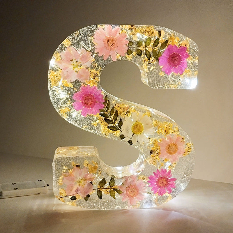 Torkad Blomma Bokstäver Nattlampa