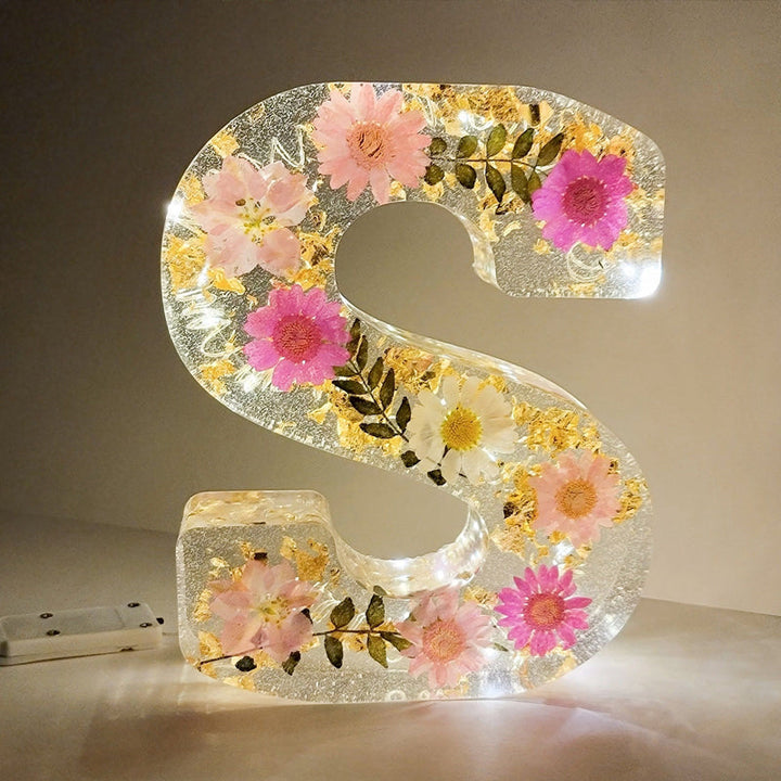 Torkad Blomma Bokstäver Nattlampa