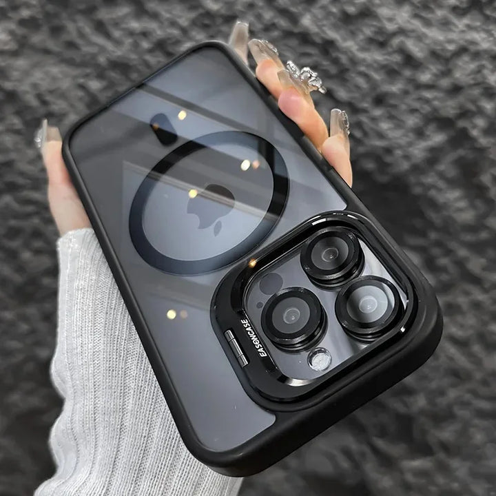 Stötsäker magnetisk telefonfodral med glaslins skydd och stativ – 1+1 GRATIS