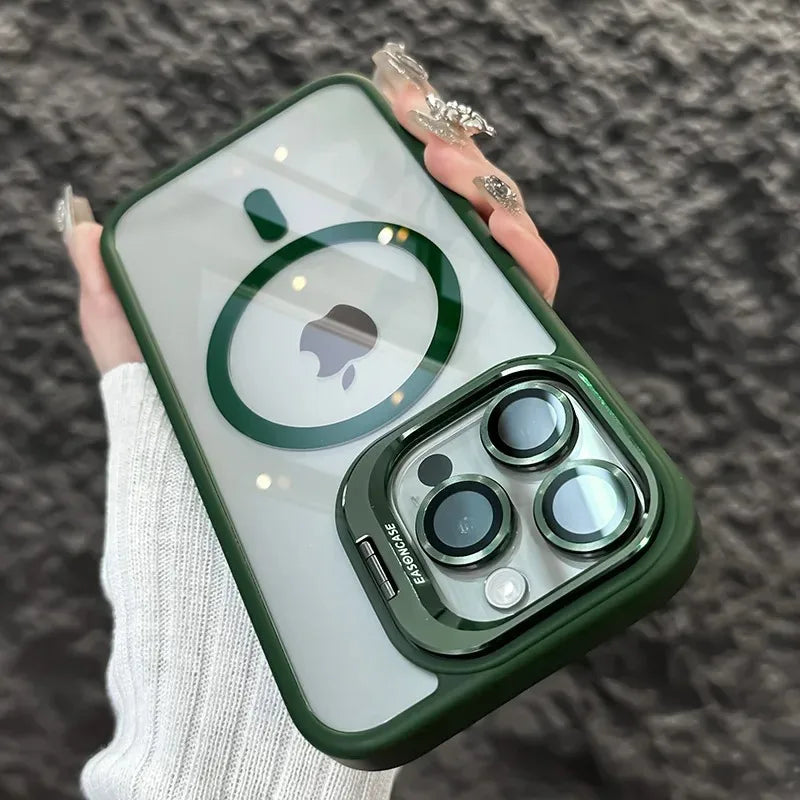 Stötsäker magnetisk telefonfodral med glaslins skydd och stativ – 1+1 GRATIS