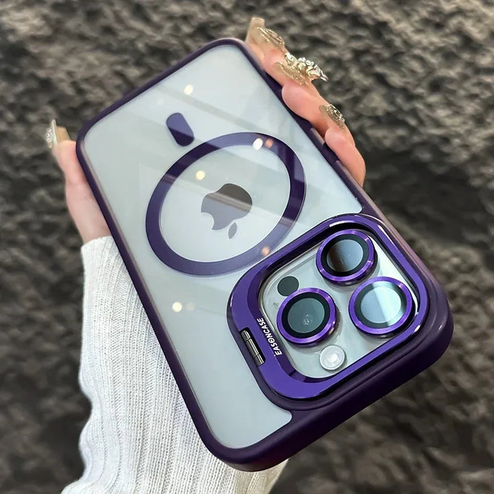 Stötsäker magnetisk telefonfodral med glaslins skydd och stativ – 1+1 GRATIS