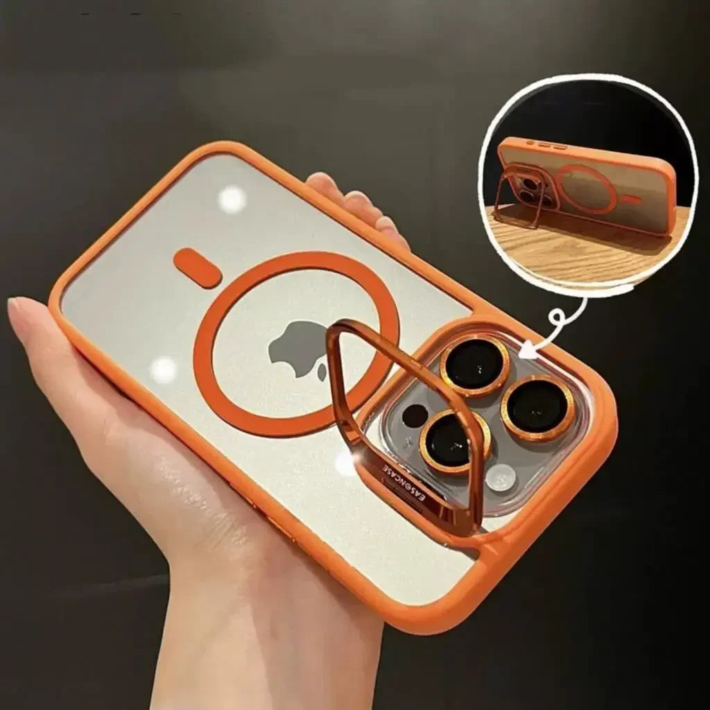 Stötsäker magnetisk telefonfodral med glaslins skydd och stativ – 1+1 GRATIS
