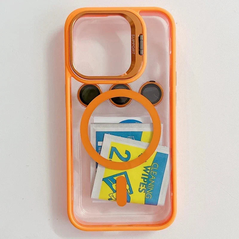 Stötsäker magnetisk telefonfodral med glaslins skydd och stativ – 1+1 GRATIS