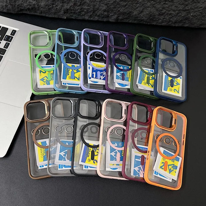 Stötsäker magnetisk telefonfodral med glaslins skydd och stativ – 1+1 GRATIS