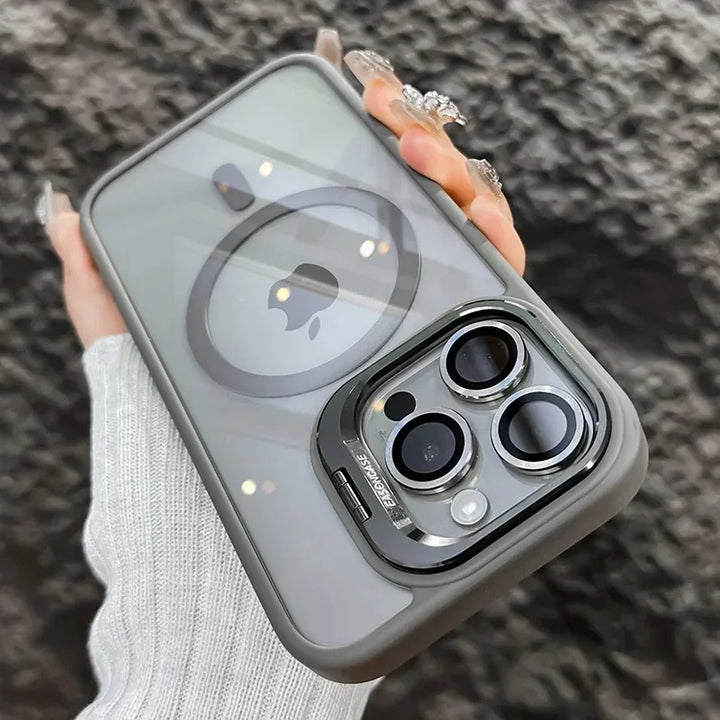 Stötsäker magnetisk telefonfodral med glaslins skydd och stativ – 1+1 GRATIS