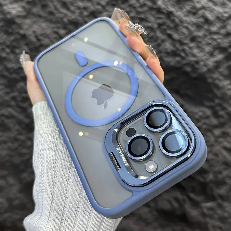 Stötsäker magnetisk telefonfodral med glaslins skydd och stativ – 1+1 GRATIS