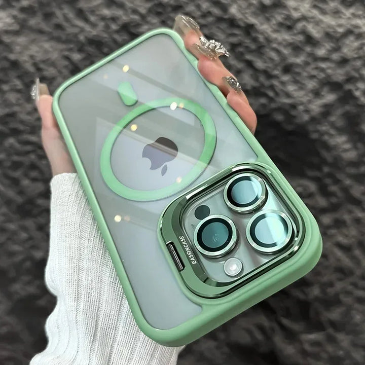 Stötsäker magnetisk telefonfodral med glaslins skydd och stativ – 1+1 GRATIS