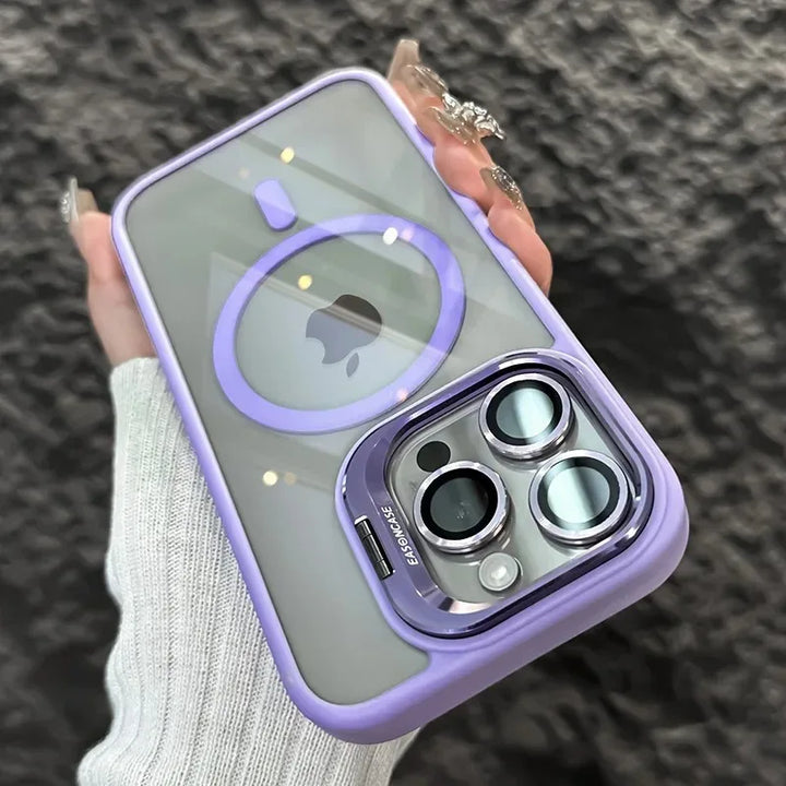 Stötsäker magnetisk telefonfodral med glaslins skydd och stativ – 1+1 GRATIS
