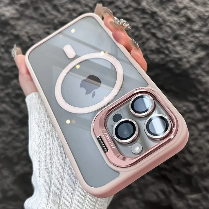Stötsäker magnetisk telefonfodral med glaslins skydd och stativ – 1+1 GRATIS