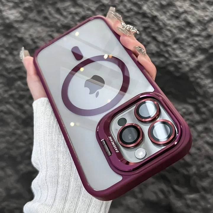Stötsäker magnetisk telefonfodral med glaslins skydd och stativ – 1+1 GRATIS