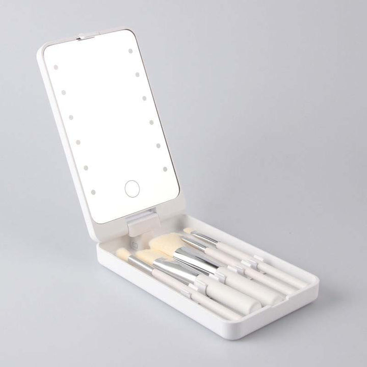 Resande makeupborsteset med LED-ljus spegel
