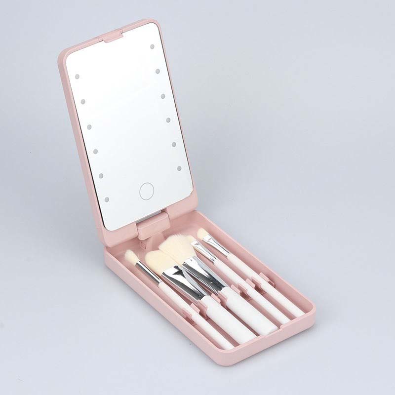 Resande makeupborsteset med LED-ljus spegel